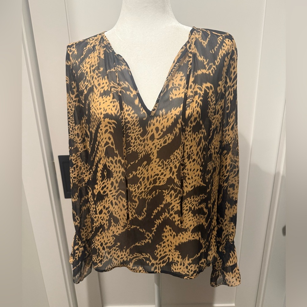 PAIGE 100% Silk Black and Gold Patterned Blouse